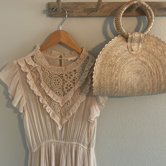 Lace Ruffle Dress Festival Country Concert Cream Mini Size‎ L M Boho Vacation - Picture 8 of 10